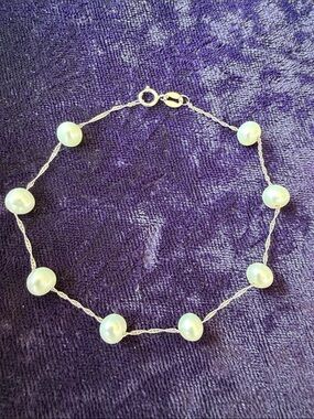 Solid 14K gold EFFY station pearl bracelet 7.5” long, white gold